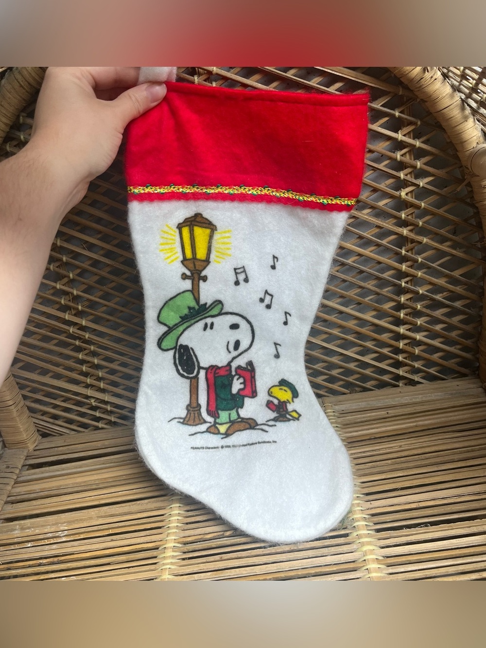 Vintage Snoopy Woodstock Peanuts 12" 80s Era Felt Christmas Stocking